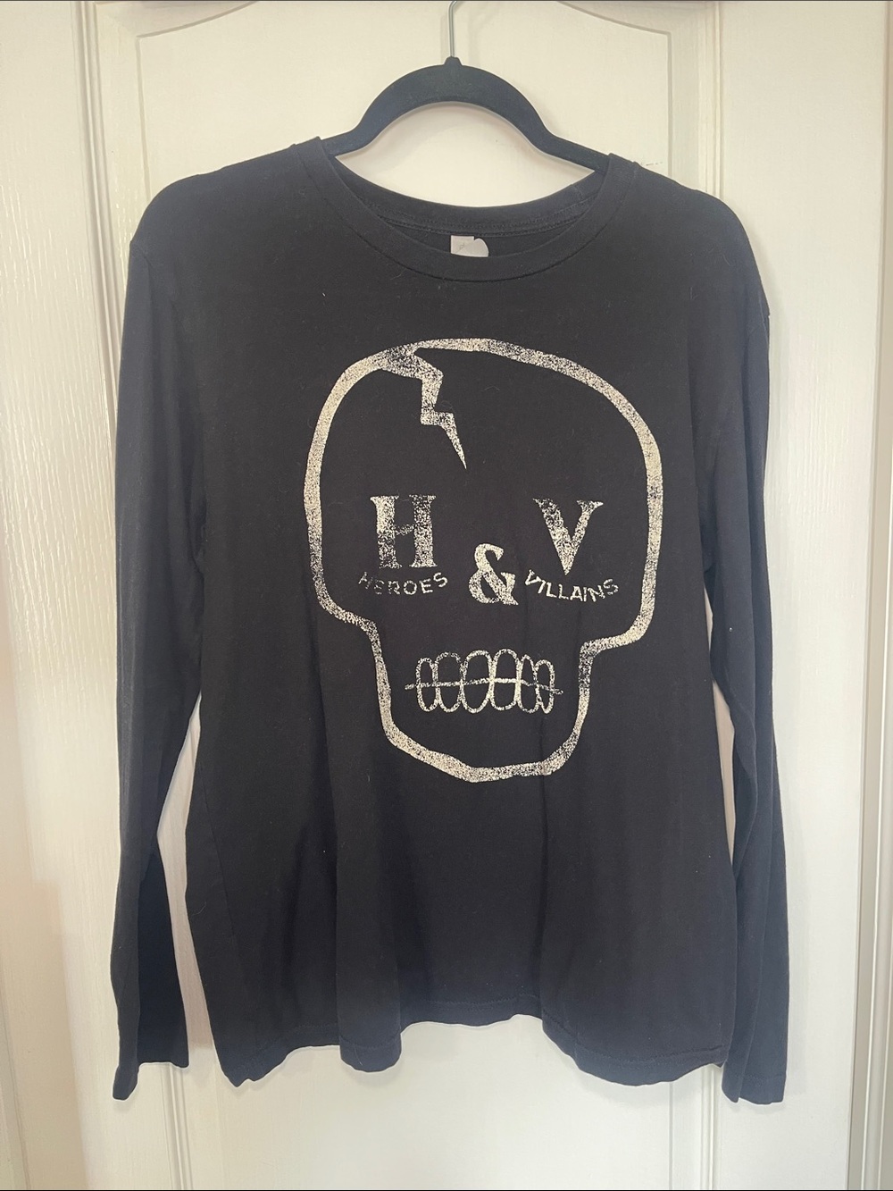 Next Level Apparel Black Long Sleeve Tee with Distressed Silver Graphic